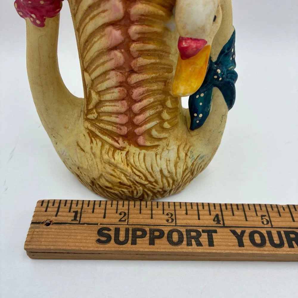 Vintage Ceramic Double Goose Vase Pink Yellow Scalloped Rim Cottagecore 8 in